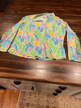 IBKUL Tropical quarter zip in Pink, Green & Blue XXL